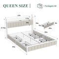 Queen Size Platform Bed With 4 Drawers, Metal Bed Frame With Led Lights And Charging Station, No Box Spring Needed, Beige , Noise Free,Easy Assemble. Box Spring Not Required Queen Beige Metal Bedroom Bed Frame Linen Mdf Metal