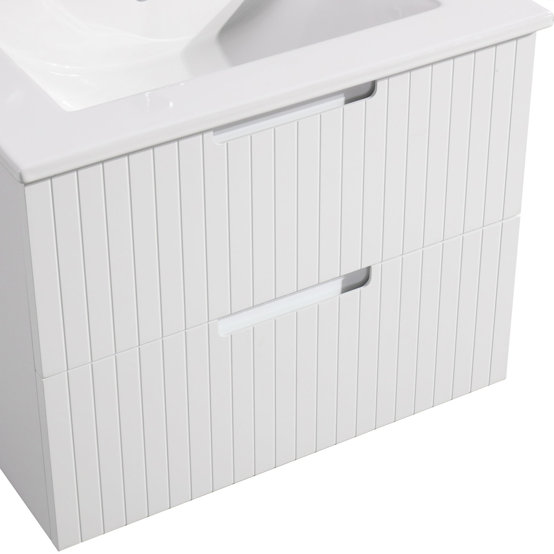 24 Inch Floating Bathroom Vanity With Ceramic Sink, Modern Bath Storage Cabinet Vanity With Drawers Wall Mounted Combo Set For Bathroom, White White Mdf