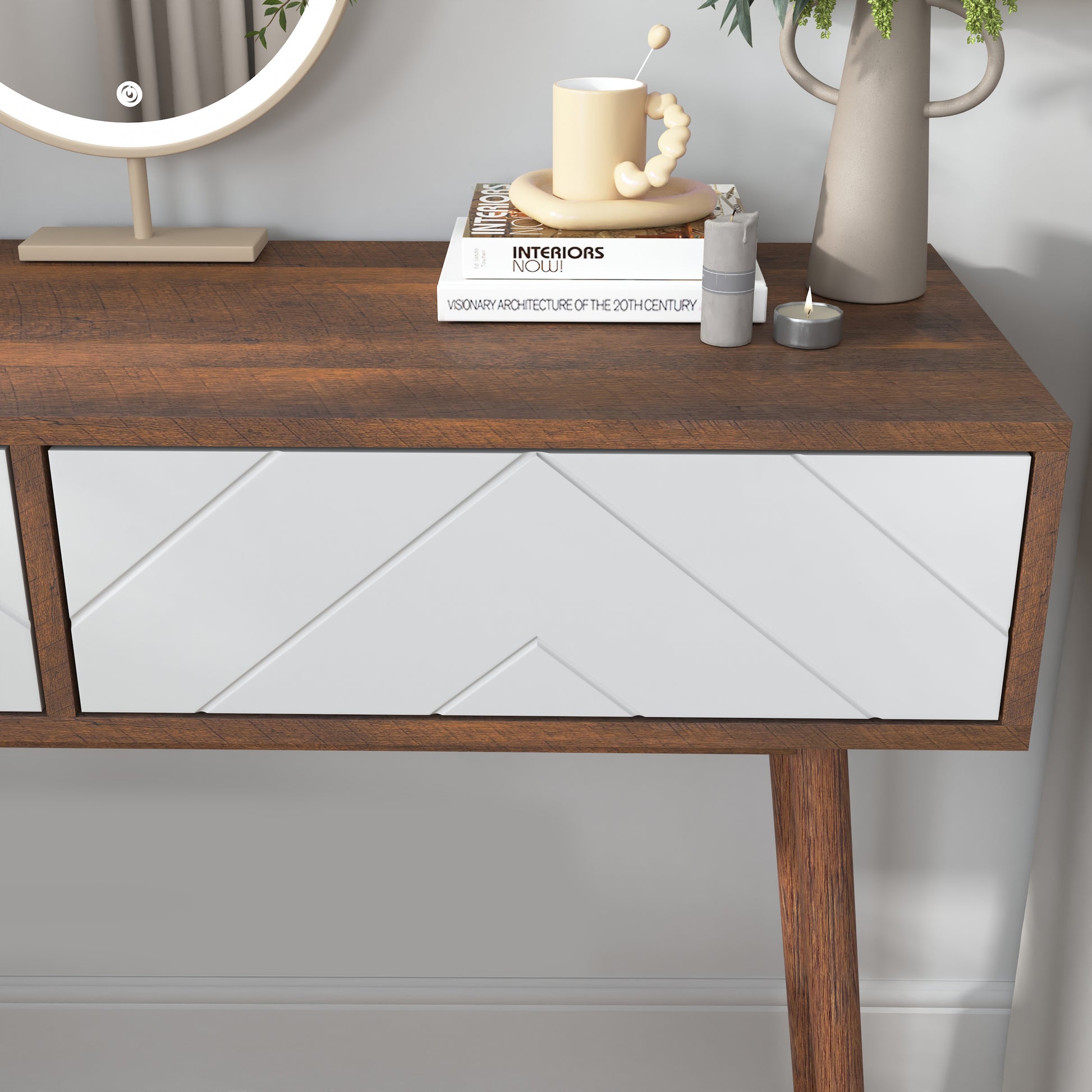 Entryway Table With 2 Carved Panel Drawers, Console Table With Storage Space And Wood Legs,Sofa Table Behind Couch For Hallway, Living Room, Natural Color Natural Particle Board Mdf