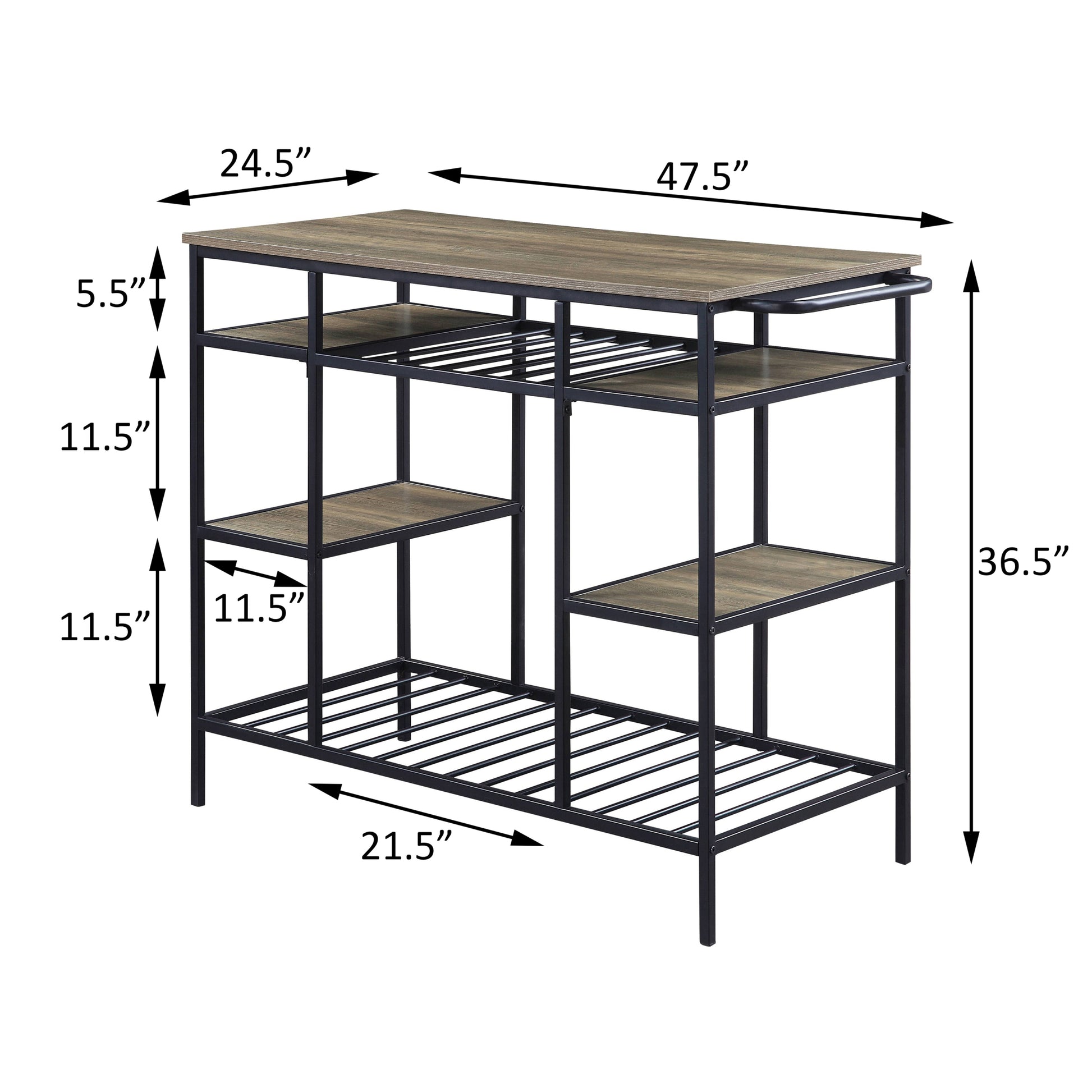 Rustic Oak And Black Kitchen Island With Open Shelving Natural Black Dining Room Industrial Rectangular Kitchen Carts Wood Metal