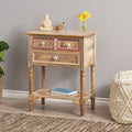 Wooden 2 Drawer End Table Natural Wood