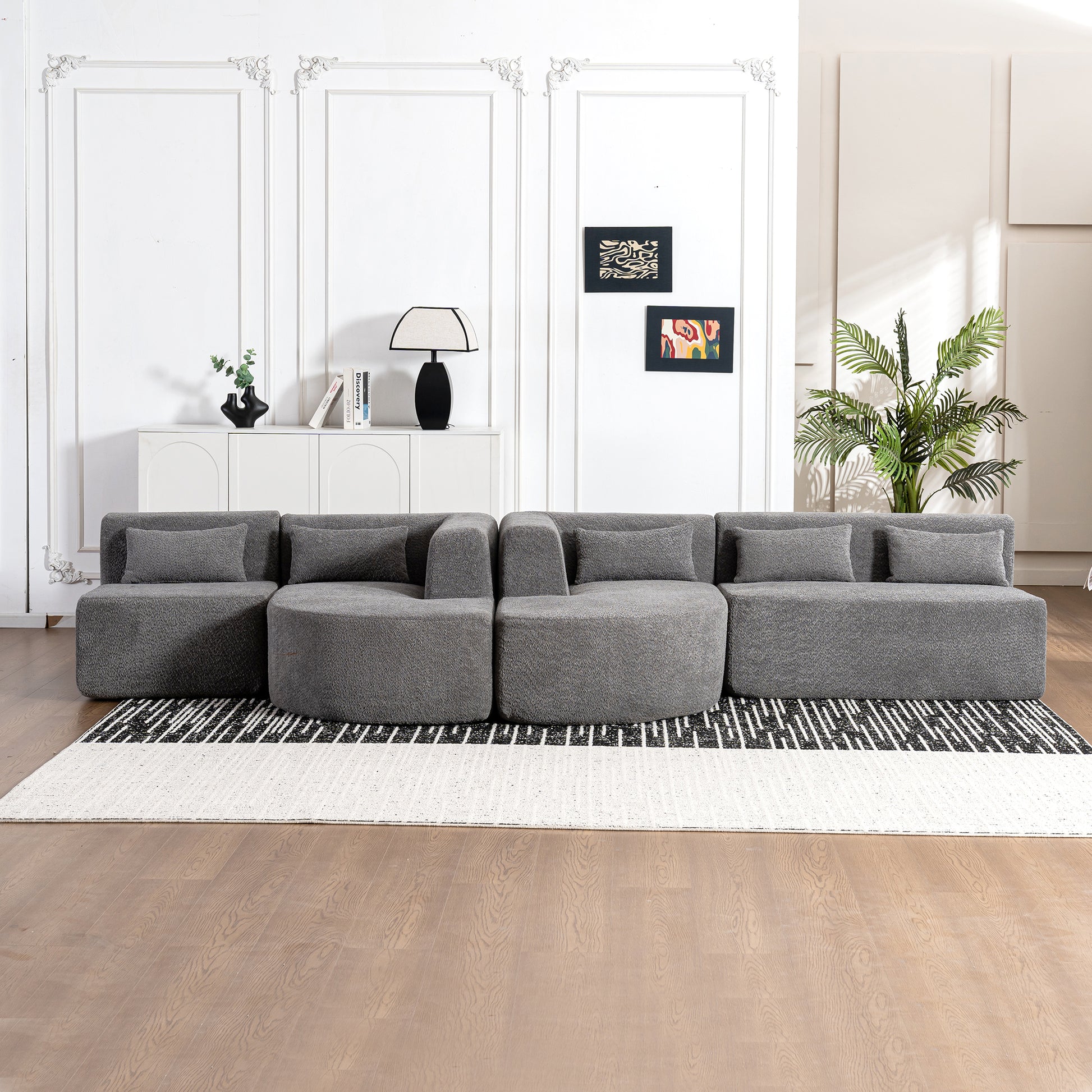 143.7" Upholstered Sofa Free Combined Sofa Couch With Two Chaise Lounge And Five Back Pillows For Living Room, Light Gray Light Gray Foam Polyester 5 Seat