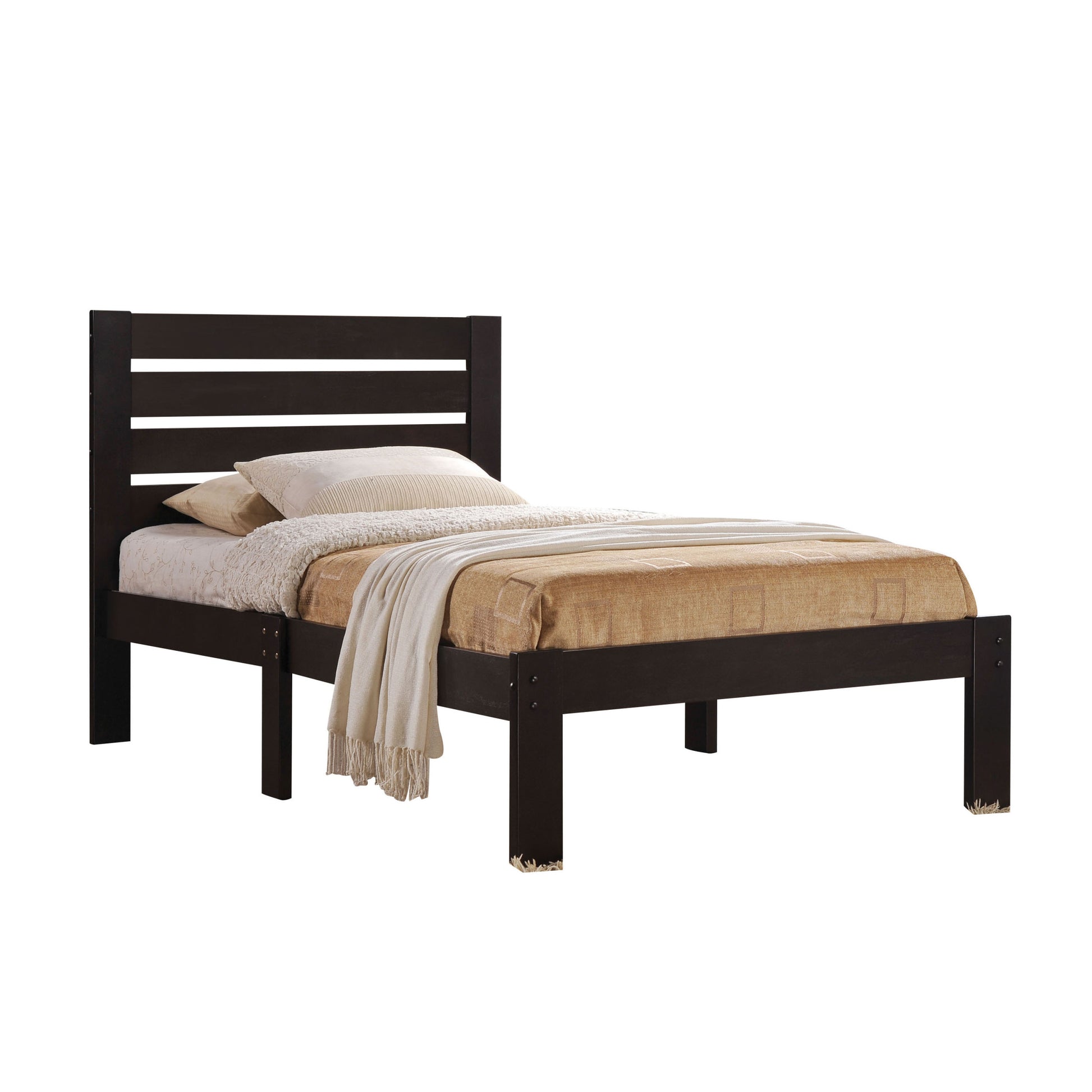 Espresso Platform Bed With Slat Headboard Full Espresso Wood Espresso Bedroom Transitional Poplar Wood