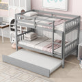 Twin Over Twin Rubber Wood Bunk Bed With Trundle, Convertible Into 2 Twin Size Beds, Twin Size Bunk Bed With Ladder And Safety Guardrails,Grey Twin Grey Rubber Wood