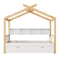 White Twin Size Wooden House Bed Original Wood Colored Frame With Two Drawers And Bookshelf Storage Space For Children Or Guest Room Twin White Wood