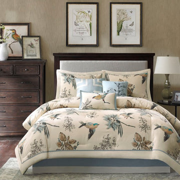 7 Piece Printed Cotton Twill Comforter Set Khaki Queen Queen Multicolor Cotton