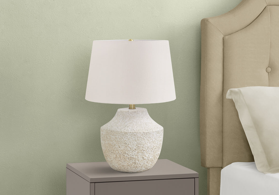 Lighting, 20"H, Table Lamp, Cream Concrete, Ivory Cream Shade, Modern Cream Concrete