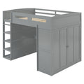 Full Size Loft Bed With Desk, Wardrobes, 4 Drawers And 4 Shelves Gray Full Gray Solid Wood