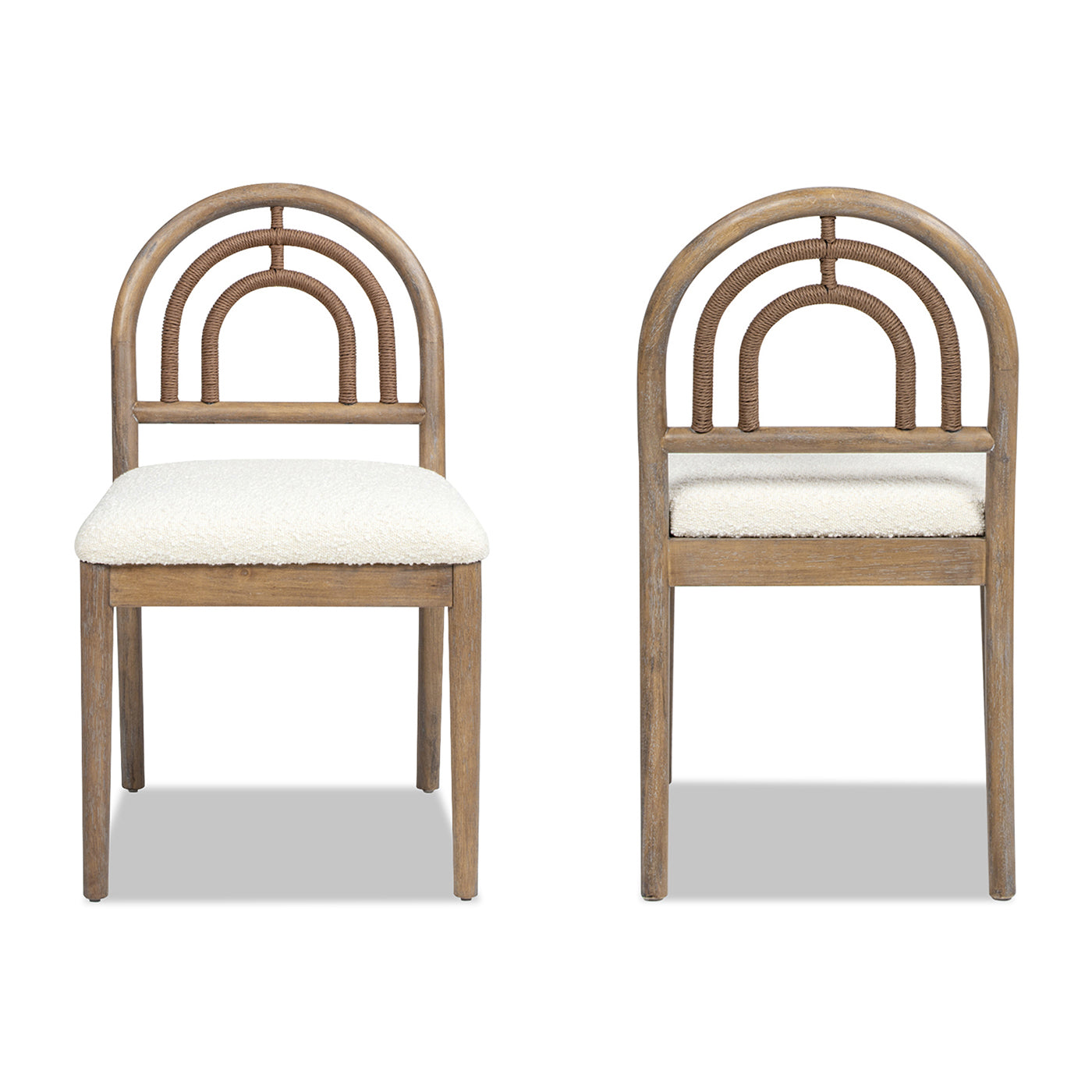 Leon Arched Back Wood & Upholstered Dining Chair, Set Of 2, Ivory White Boucle White Foam Boucle