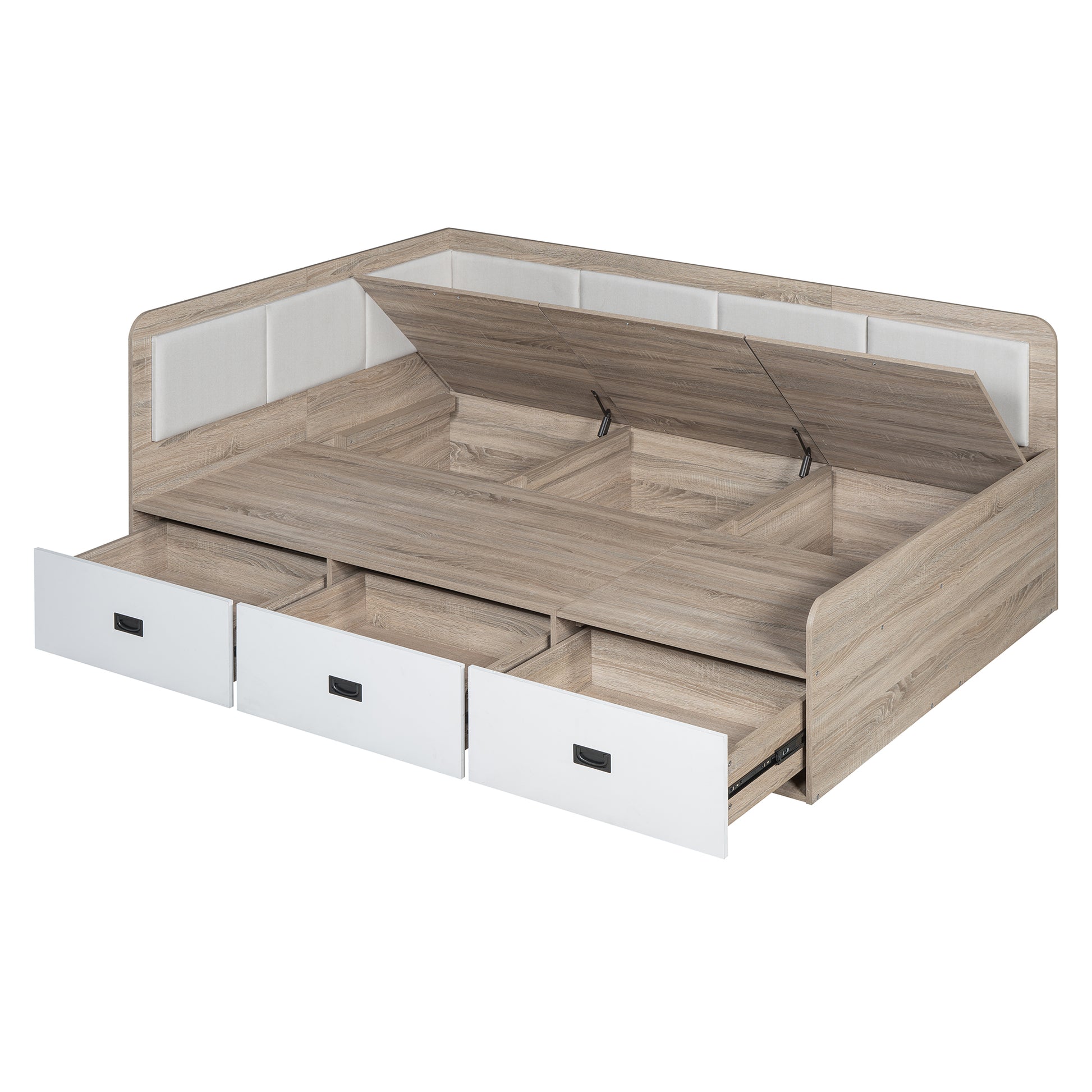 Full Size Daybed With Three Drawers And Three Storage Compartments, Nature Beige Full Beige Natural Mdf