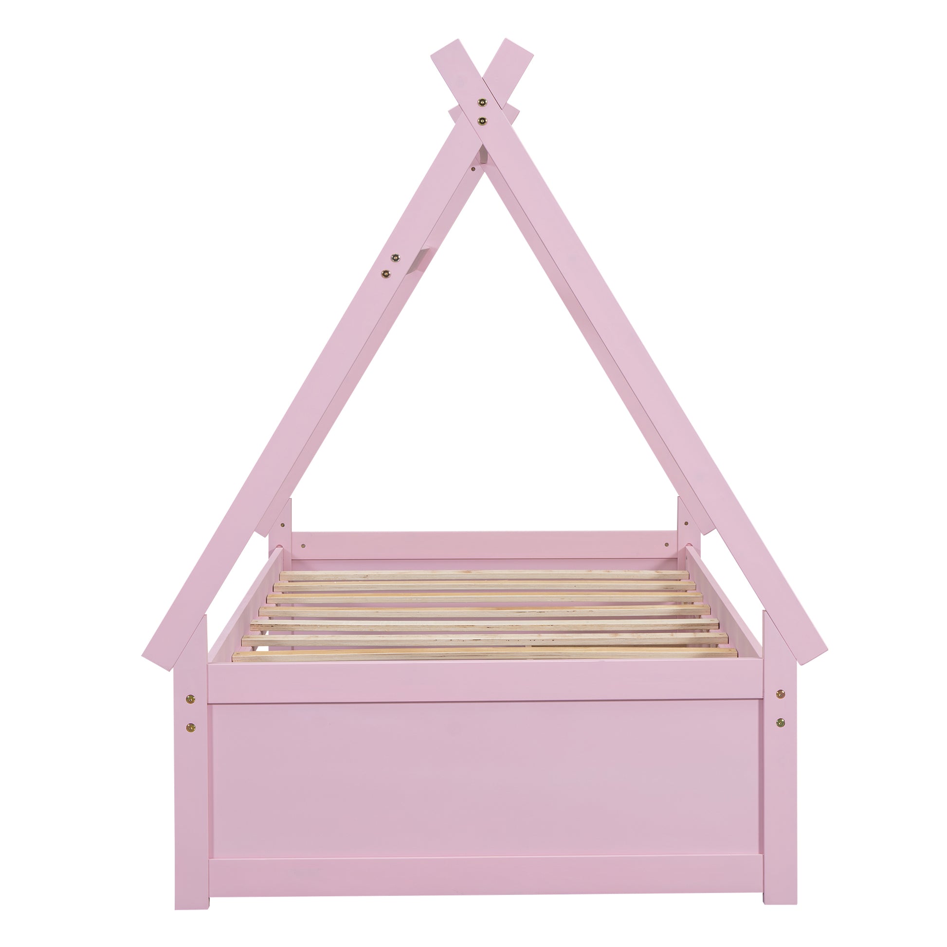 Twin Size House Platform Bed With Two Drawers,Headboard And Footboard, Pink Twin Pink Pine