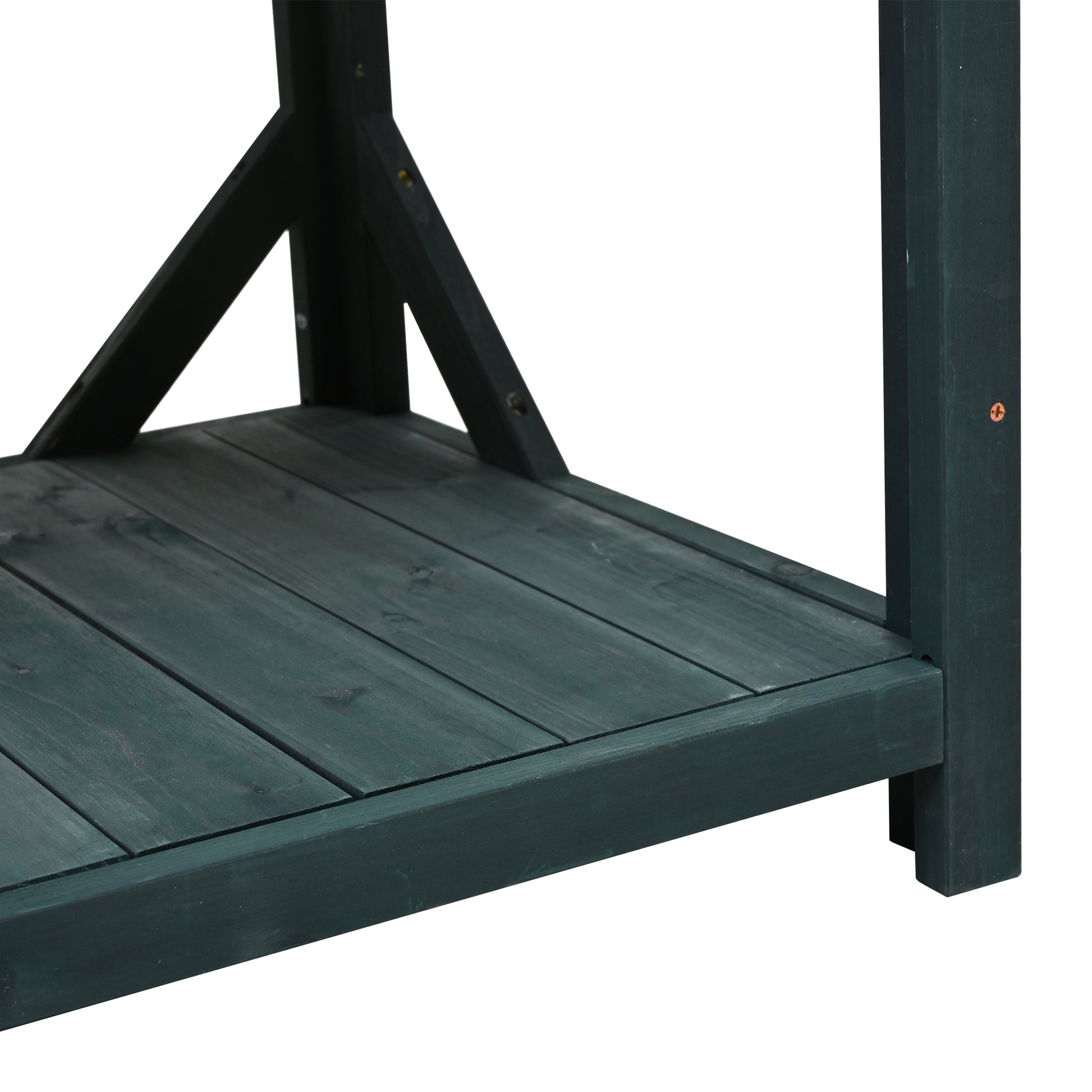 65" Large Wooden Farmhouse Rustic Outdoor Potting Bench Table, Patio Workstation, Garden Potting Bench With 4 Storage Shelves And Side Hook, Forest Green Green Garden & Outdoor Casual Wood Solid