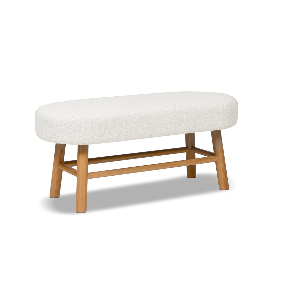 Fuji 42" Upholstered Bedroom Accent Bench With Natural Wood Legs, Ivory White Boucle White Foam Boucle