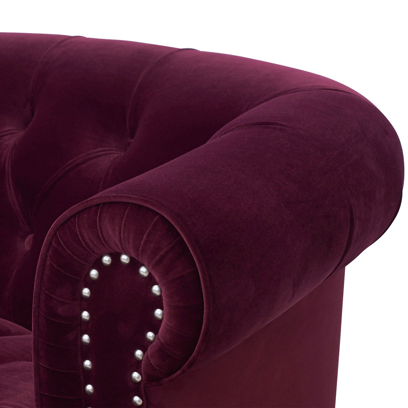 La Rosa Victorian Chesterfield Tufted Sofa, Burdy Velvet Burgundy Foam Velvet 3 Seat