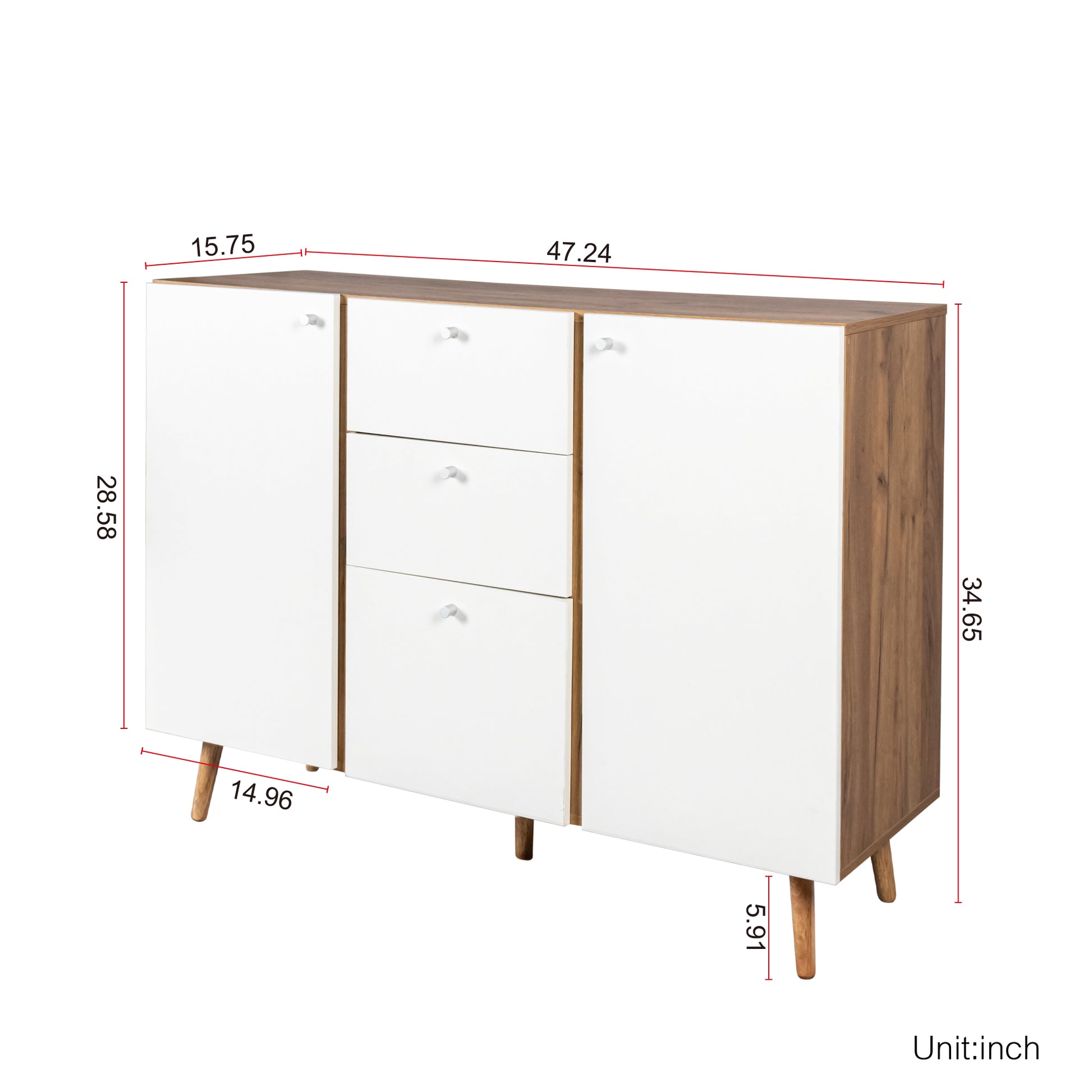 Sideboard Buffet Cabinet With 3 Drawers & 2 Doors,47.24"Buffet Cabinet With Adjustable Shelves For For Living Room Dining Room Hallway,Kitchen White Particle Board Mdf