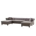 135.5 Inch Modern Style Chenille Three Piece Sofa, Pull Point Design U Shaped Sofa Two Chaise Longue Seats, Two Pillows And Wooden Feet, Suitable For Living Room, Bedroom, Lounge And Projection Room