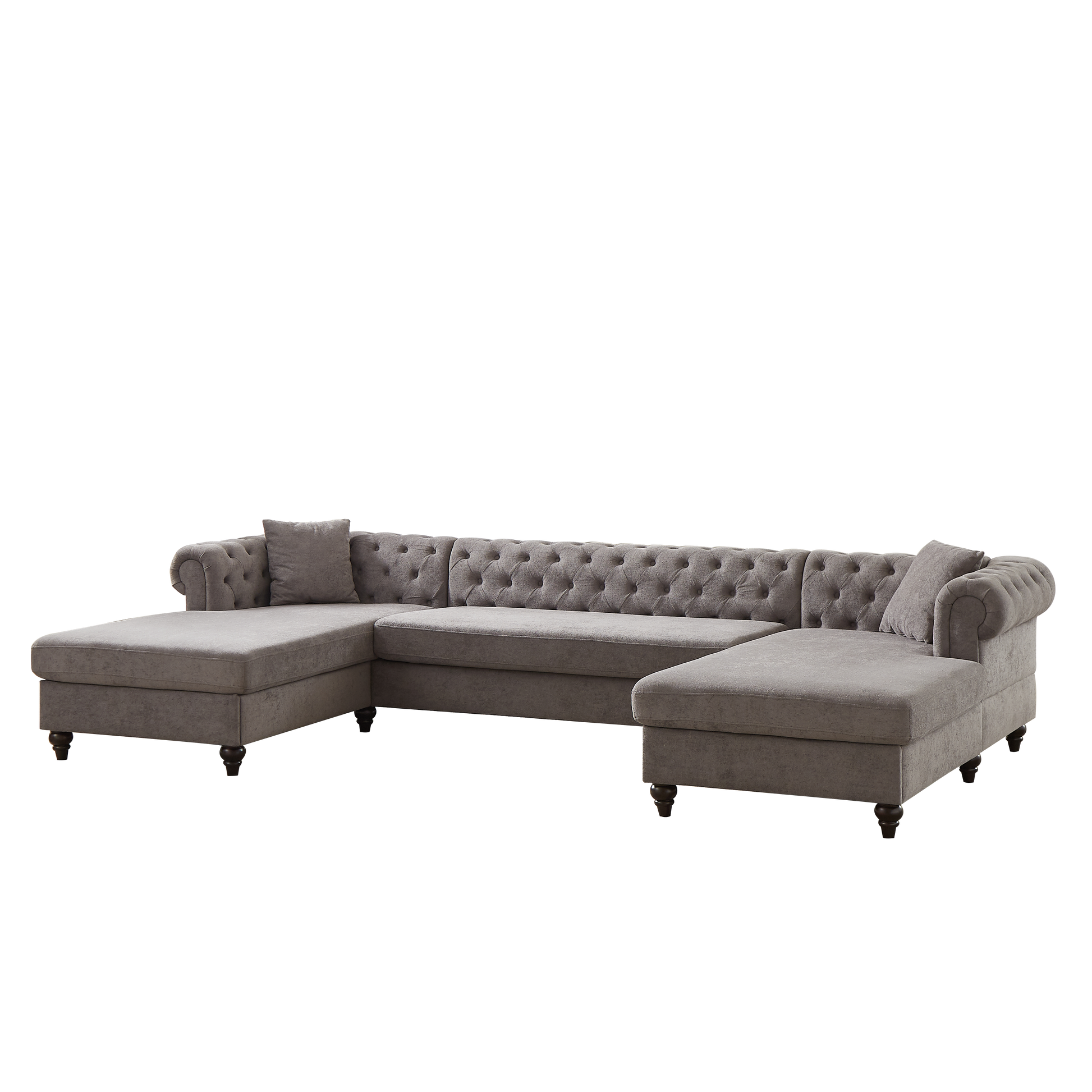 135.5 Inch Modern Style Chenille Three Piece Sofa, Pull Point Design U Shaped Sofa Two Chaise Longue Seats, Two Pillows And Wooden Feet, Suitable For Living Room, Bedroom, Lounge And Projection Room