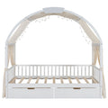 Twin Size Bed With Arched Roof And 2 Drawers, White Twin White Plywood