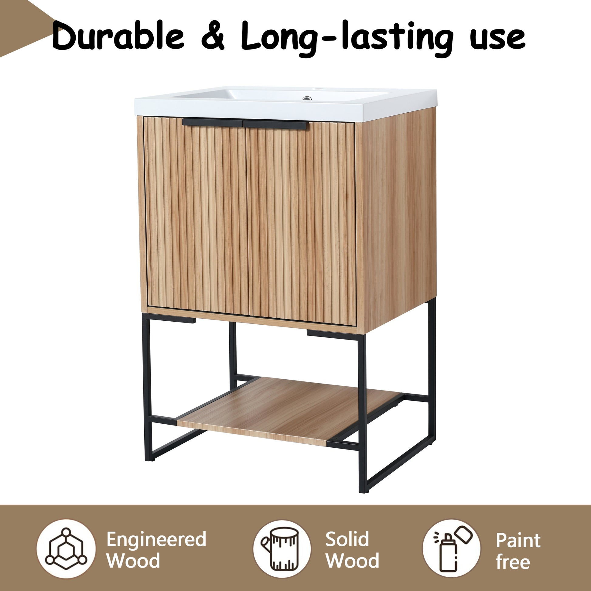 24 Inch Freestanding Bathroom Vanity With Resin Basin Bva01124Mp 1, W99981917 Maple 2 Bathroom Freestanding Plywood