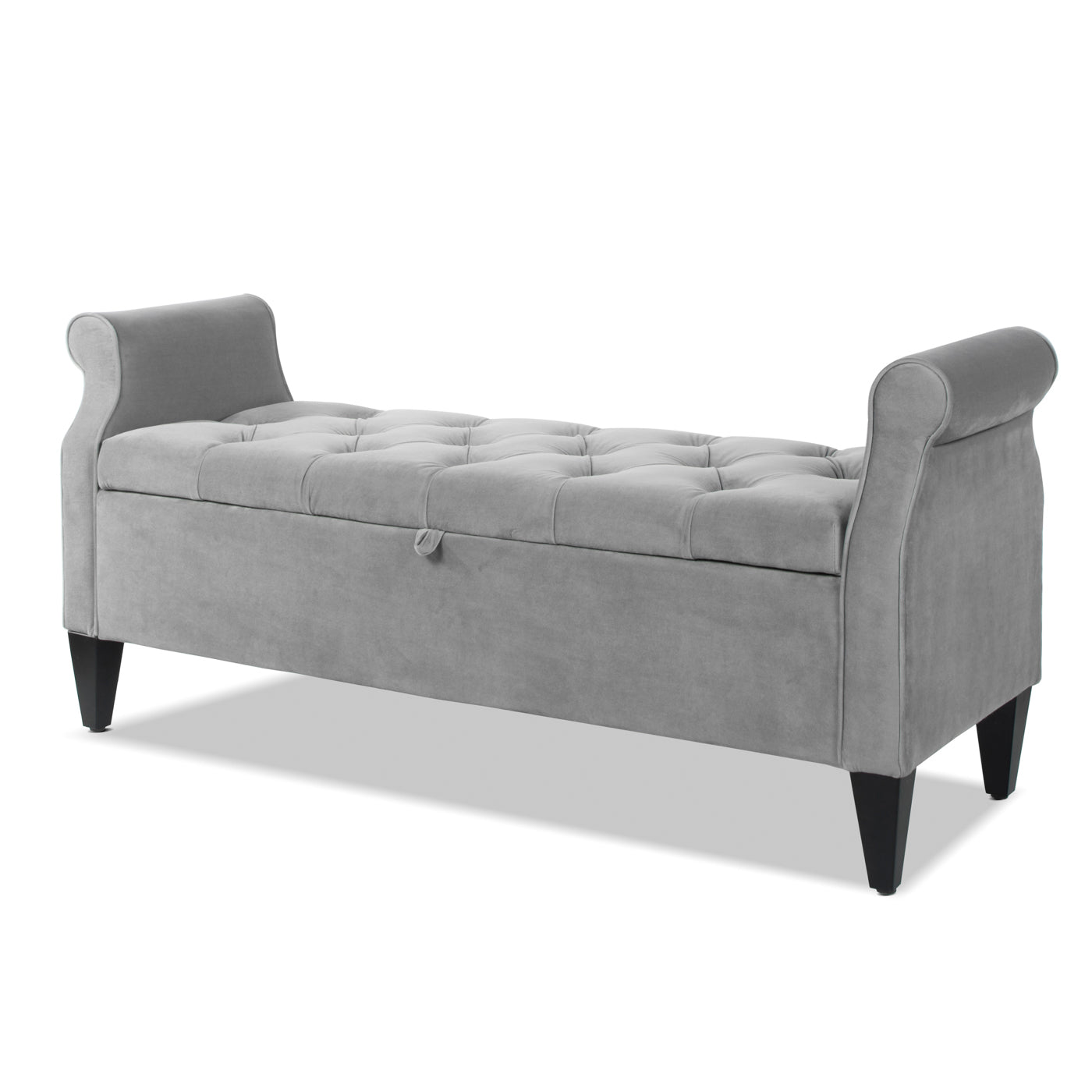 Jacqueline 57.5" Tufted Roll Arm Storage Bench, Opal Grey Velvet Gray Foam Velvet