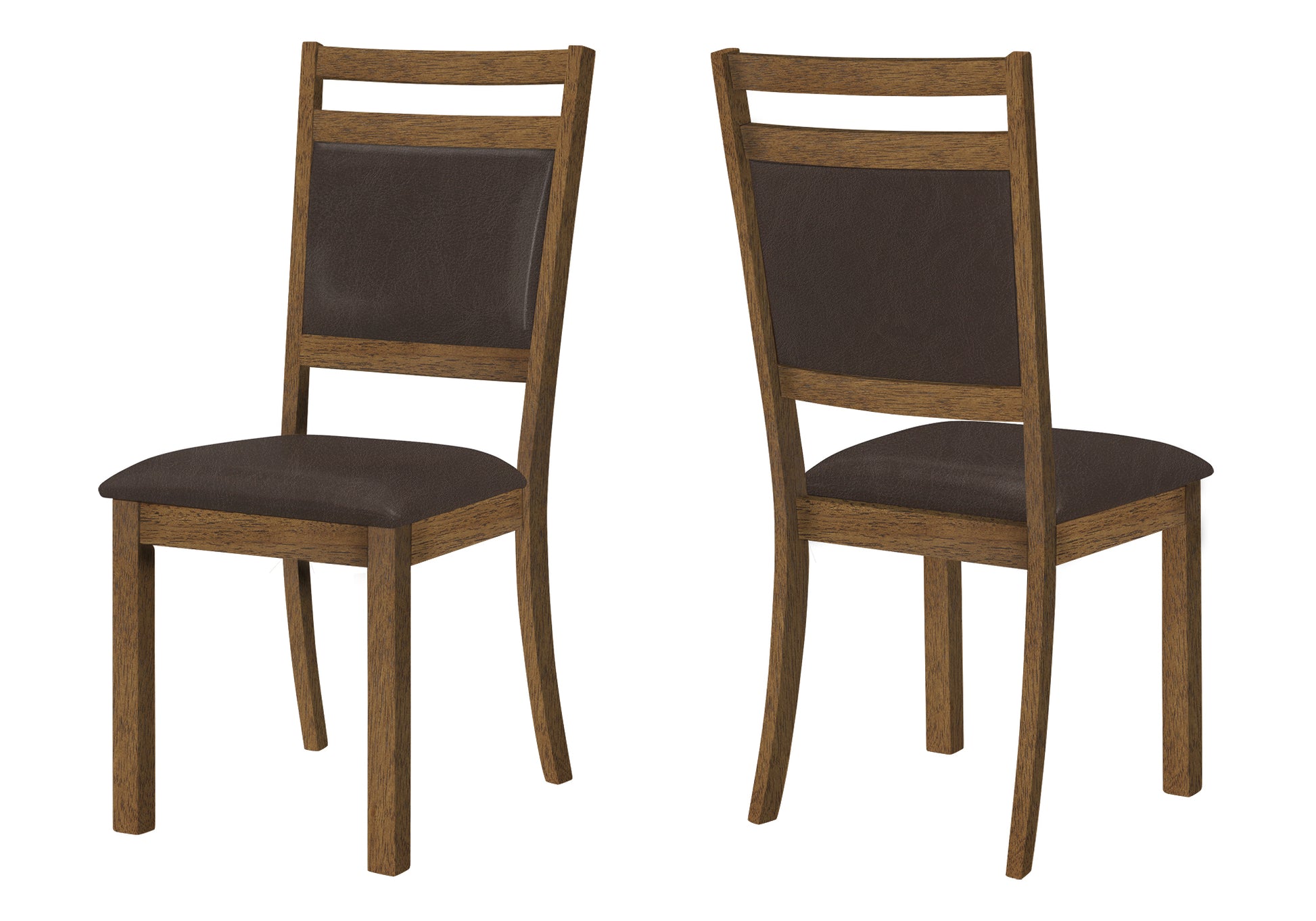 Dining Chair, Set Of 2, Side, Upholstered, Kitchen, Dining Room, Brown Leather Look, Walnut Wood Legs, Transitional Brown Foam Faux Leather