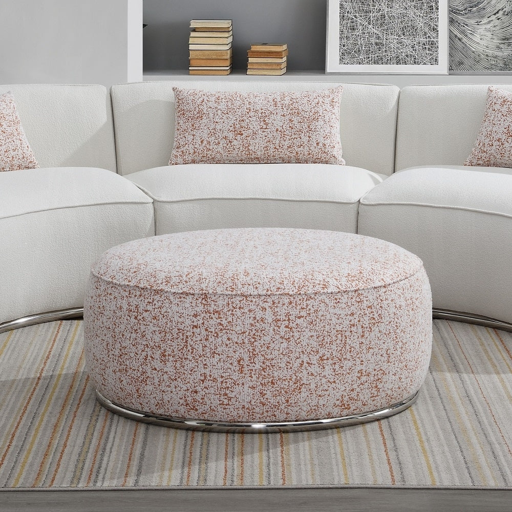 Pink Ottoman With Metal Frame Pink Metal Primary Living Space Backless Pattern Pink Round Armless Fabric Metal