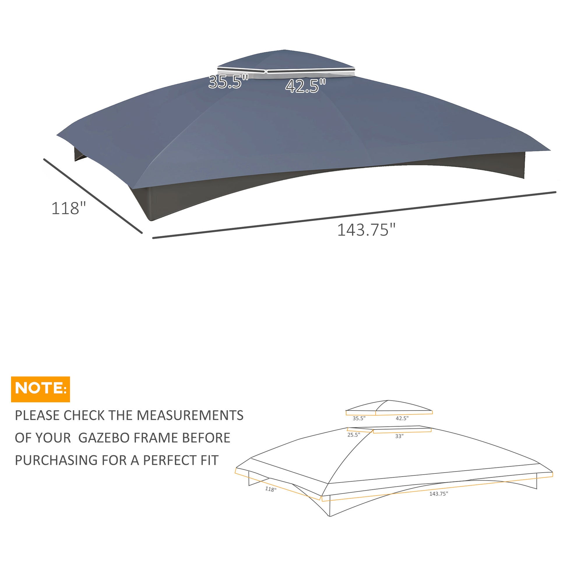Outsunny 10' X 12' Gazebo Canopy Replacement, 2 Tier Outdoor Gazebo Cover Top Roof With Drainage Holes, Top Only , Dark Blue Blue Polyester