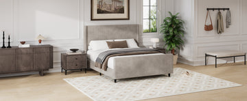 50.7'' High Headboard Corduroy Upholstered Bed Frame With Vertical Stripe Wingback And High Footboard No Box Spring Needed, Queen Size, Taupe Box Spring Not Required Queen Taupe Wood Bedroom Modern Bed Frame Wood