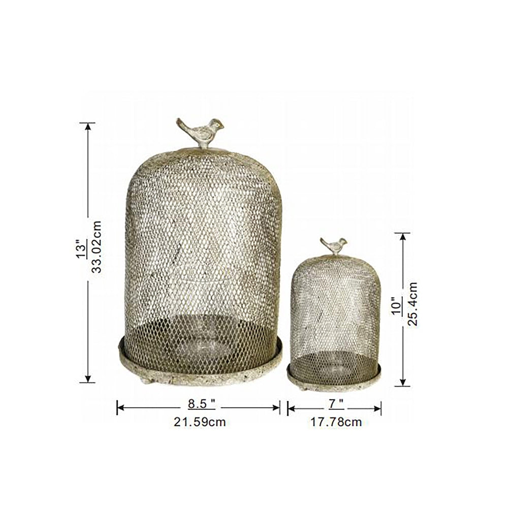 Set Of 2 Ophira Sparrow Antique Gray Mesh Candle Holders, L: D8.5X13" S: D7X10" Antique Gray Antique,Art Deco,Farmhouse,Retro,Rustic Iron