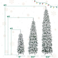 8Ft, 6Ft, 4Ft Pre Lit Pencil Christmas Trees, 3 Set Slim Artificial Christmas Tree With Snow Flocking, Xmas Holiday Decoration Tree, 1455 Branch Tips, 520 Led Lights, 11 Lighting Modes White Green Pvc