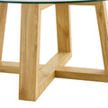 Modern Practical Circular Coffee Tables. Made Of Transparent Tempered Glass Tabletop And Wood Colored Mdf Material. Suitable For Living Rooms And Bedrooms.31.5
