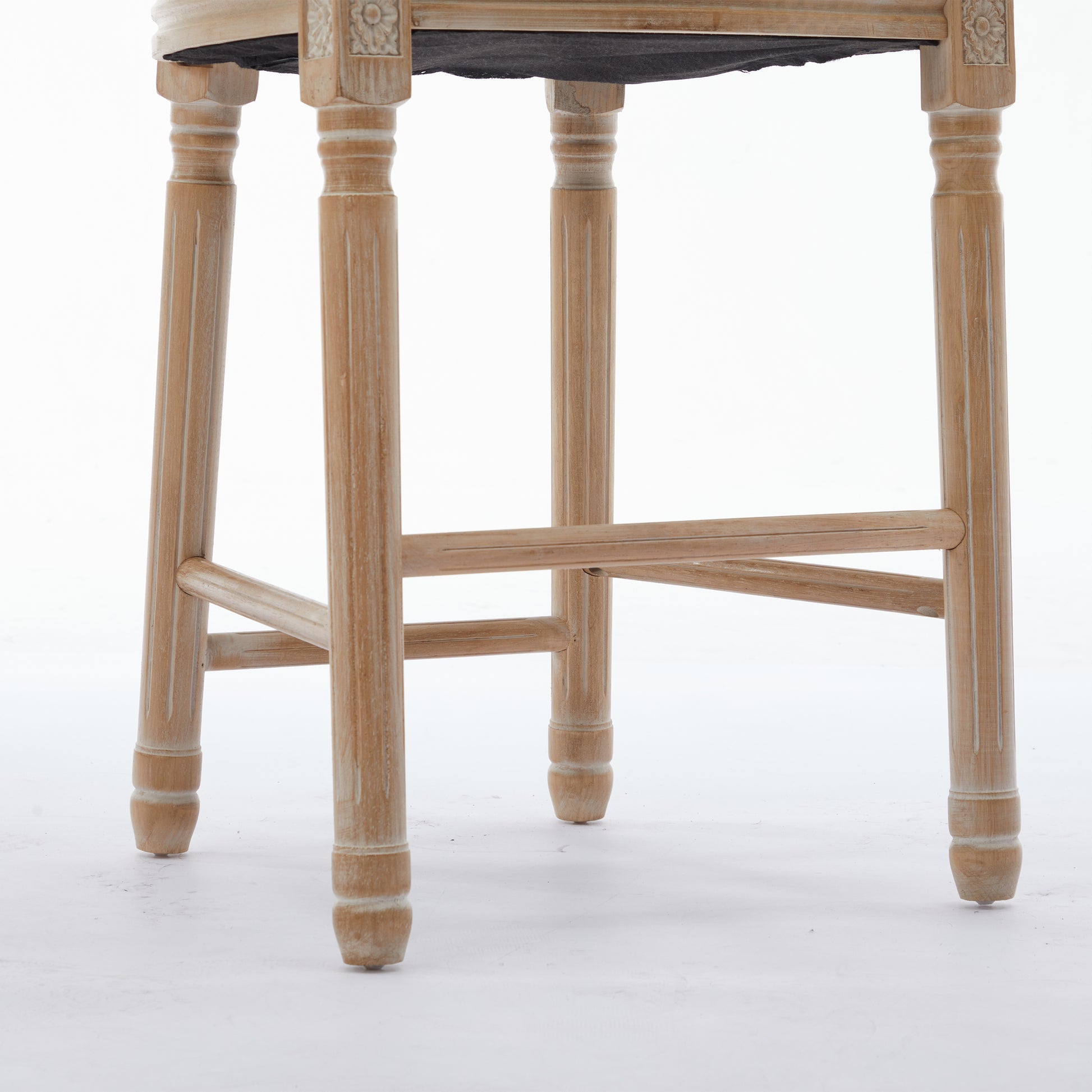 Solid Wood Bar Stools Set Of 2, Classic French Country Wooden Barstools With Upholstered Seating Beige Fabric Wood Fabric