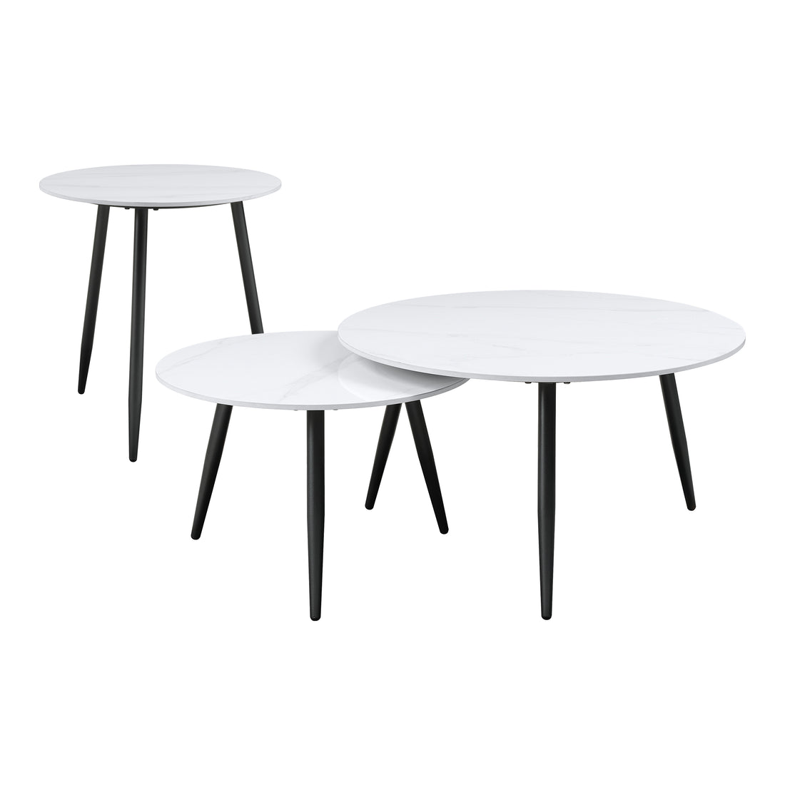 Modern Style Nesting Cocktail Tables And Side Table 3 Piece Occasional Table Set Black Metal Legs White Sintered Stone Top Black,White Primary Living Space Modern Metal,Sintered Stone