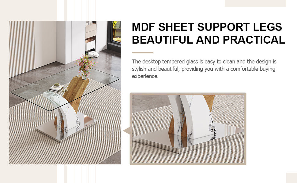Table And Chair Set.Modern Dining Table, Tempered Glass Countertop With Artistic Mdf Legs.Paried With 4 Brown Chairs With Soft Linen Fabric Cushions And Black Metal Legs.Suitable For Various Styles. Black Brown,Transparent Seats 4 Mdf Metal