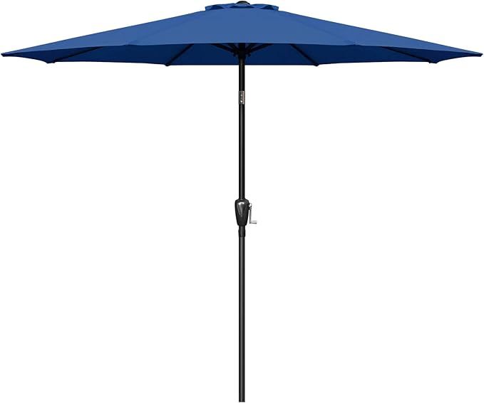 Outdoor Market Table Patio Umbrella With Button Tilt, Crank And 8 Sturdy Ribs For Garden, Deck, Lawn, Backyard & Pool Blue Stainless Steel