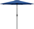 Outdoor Market Table Patio Umbrella With Button Tilt, Crank And 8 Sturdy Ribs For Garden, Deck, Lawn, Backyard & Pool Blue Stainless Steel