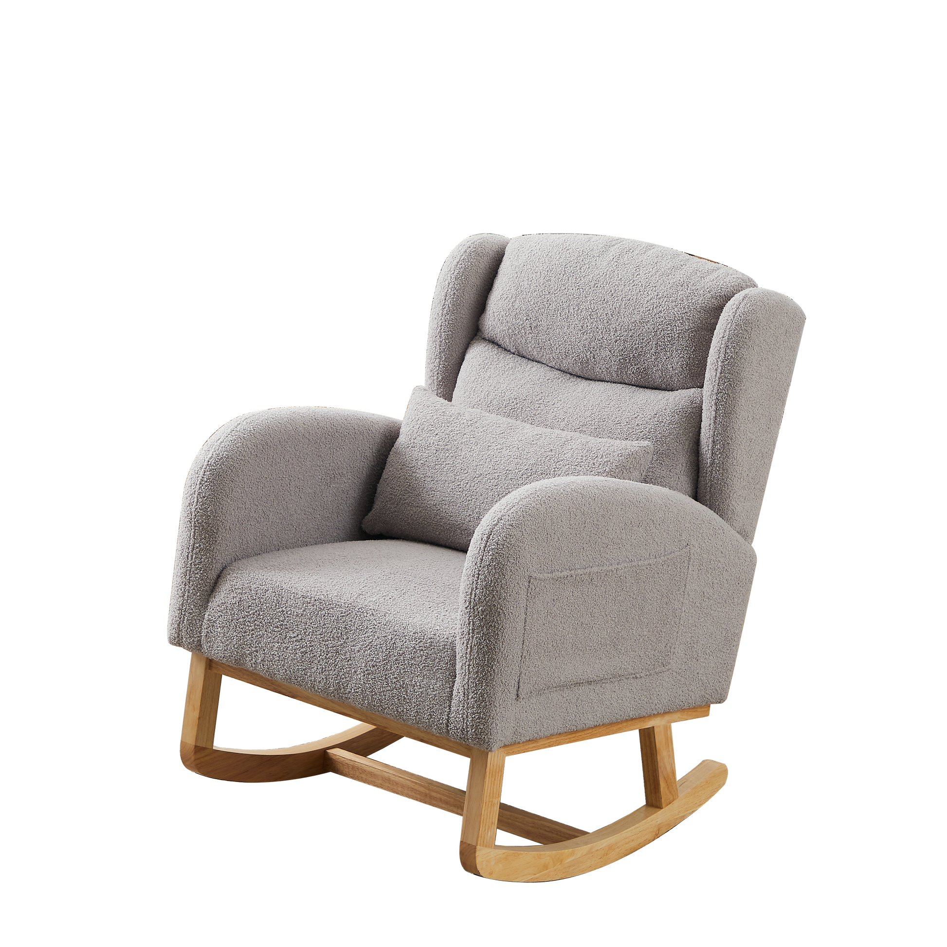 27.2"W Modern Accent High Backrest Living Room Lounge Arm Rocking Chair, Two Side Pocket Grey Foam Fabric