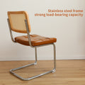 Dining Chairs Set Of 2, Fauex Leather Rattan Side Accent Chairs With Chrome Legs, Modern Mid Century Breuer Designed Chairs, Upholstered Dining Living Room Kitchen Chairs Brown 2Pcs Brown Faux