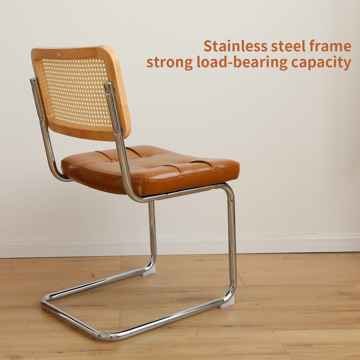 Dining Chairs Set Of 2, Fauex Leather Rattan Side Accent Chairs With Chrome Legs, Modern Mid Century Breuer Designed Chairs, Upholstered Dining Living Room Kitchen Chairs Brown 2Pcs Brown Faux