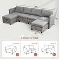 Convertible Sectional Sofa With Storage Seat 6 Seat Sofa With Reversible Chaise U Shaped Sectional Couch For Living Room,Light Grey Grey Fabric 6 Seat