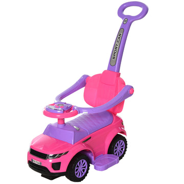 Aosom 3 In 1 Push Cars For Toddlers Kid Ride On Push Car Stroller Sliding Walking Car With Horn Music Light Function Secure Bar Ride On Toy For Boy Girl 1 3 Years Old Pink Pink Metal