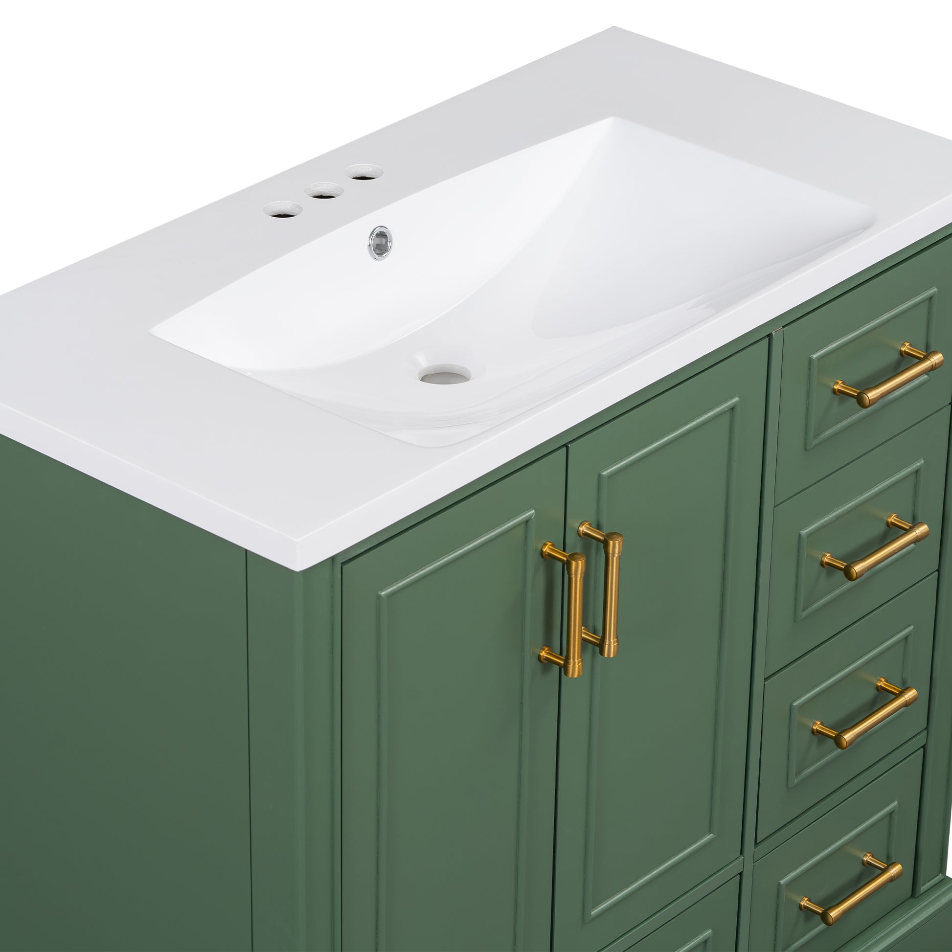 36 Inch Traditional Bathroom Vanity With Resin Sink Combo Set, Green Bathroom Cabinet With Two Doors And Four Drawers Green Bathroom Solid Wood Mdf Resin