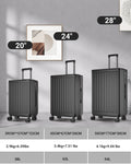 24 Inch Checked Travel Luggage With Tsa Lock&Spinner Wheels, Abs Pc Hardside Lightweight Suitcase Black Abs Pc