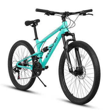 A26207 26 Inch Steel Frame Shock Fork Plus Shock Absorber 21 Speed Unisex Mountain Bike Blue Steel