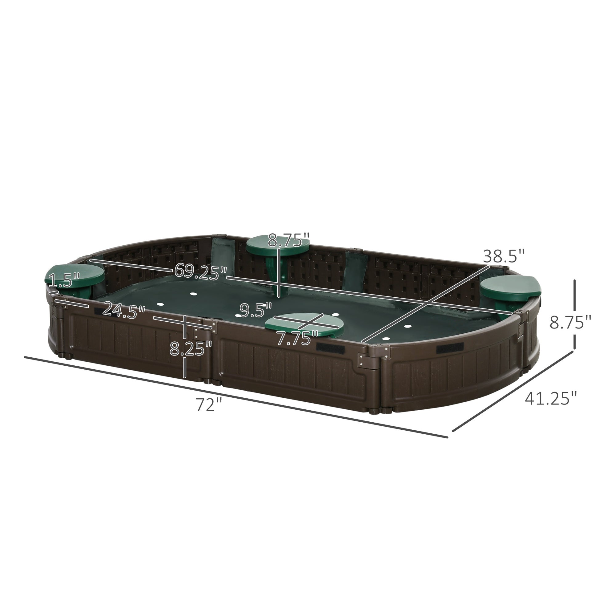 Outsunny Kids Outdoor Sandbox With Cover Garden Bed, Easy Assembly Children'S Oval Sandbox For Backyard, Brown, 72" X 41.25" X 8.75" Brown Hdpe