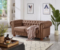 Classic Chesterfield Sofa Loveseat For Living Room Brown Faux Leather Brown Foam Technical Leather 2 Seat