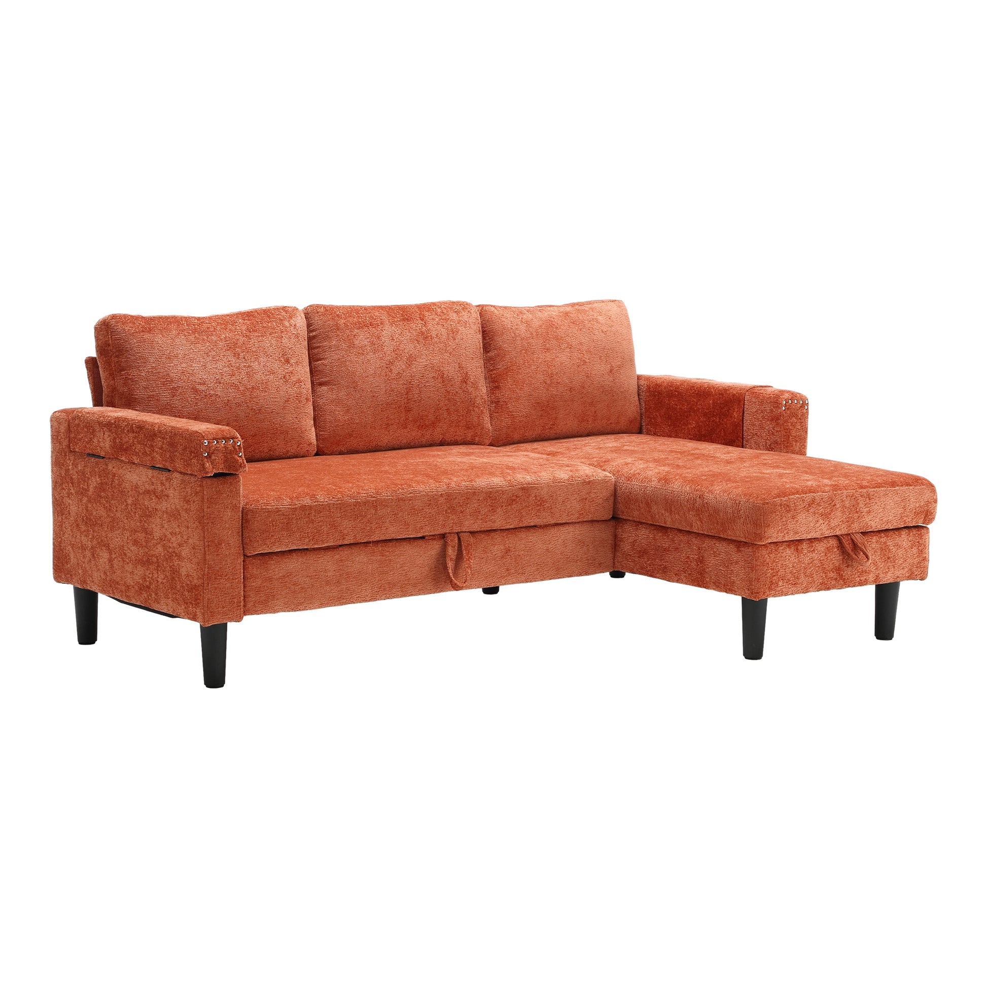 United Sectional Sofa Reversible Sectional Sleeper Sectional Sofa With Storage Chaise Orange Chenille