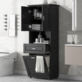 Tall Bathroom Cabinet With Laundry Basket, Large Storage Space Tilt Out Laundry Hamper And Upper Storage Cabinet, Black Black Mdf