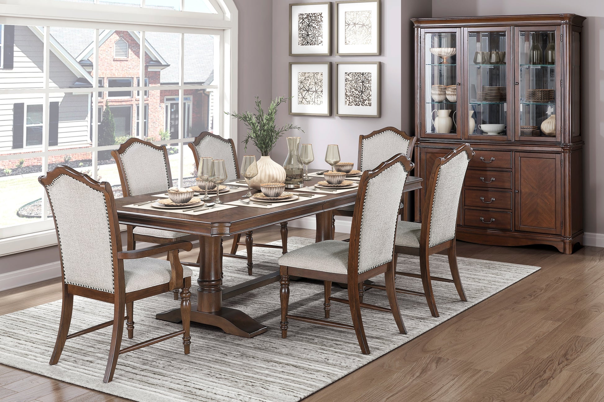 Formal Traditional Design 8 Seater Dining Table With Self Storing Leaf Cherry Finish Wooden Dining Furniture 1Pc Cherry Seats 8 Dining Room Kitchen & Dining Tables Rectangular Wood Trestle