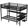 Full Xl Over Twin Bunk Bed With Desk And Shelves, Multiple Placement, With Led And Usb, Black Black Metal